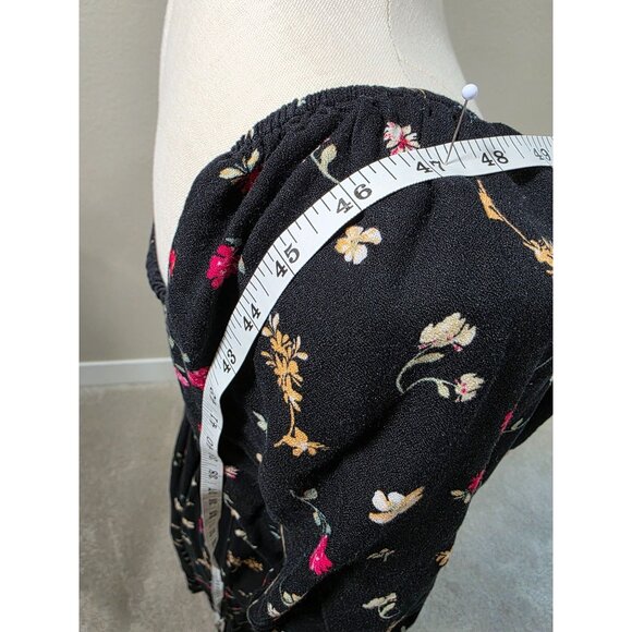 Floral Puff Sleeve Midi Dress With Pockets Black Multicolor - Picture 9 of 9